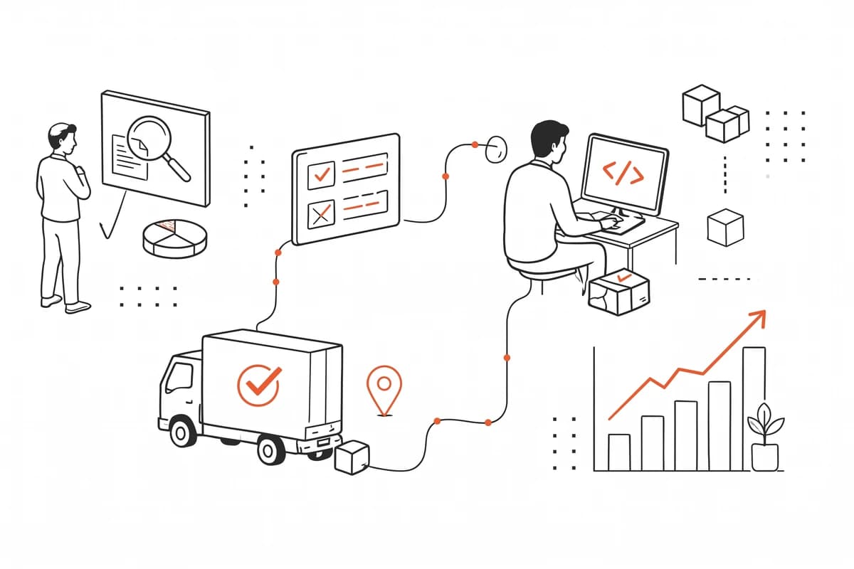Illustration of the stages of an engineering engagement, from research through delivery